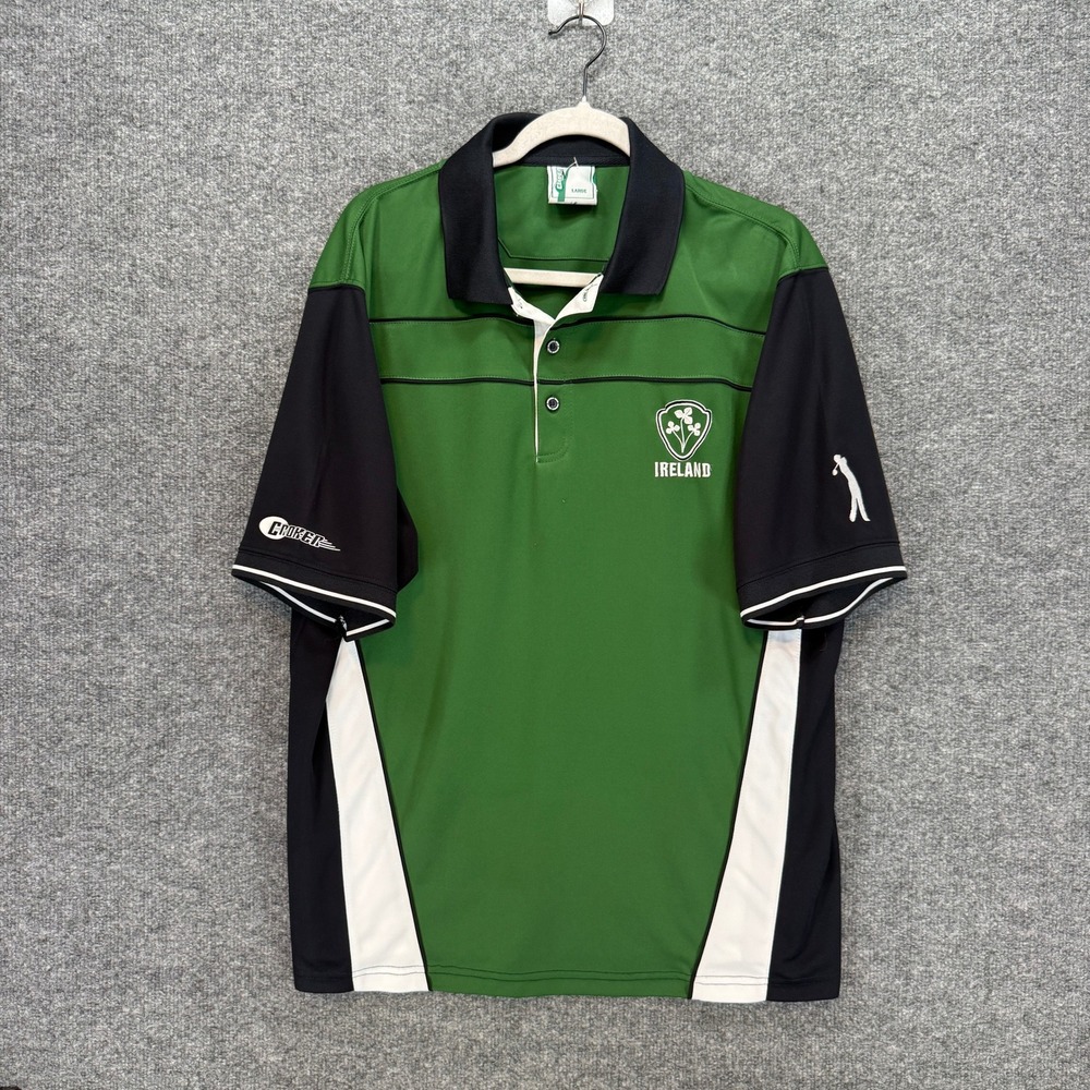 Croker Golf Polo Shirt Mens Large Green Ireland Shamrock Performance Activewear
